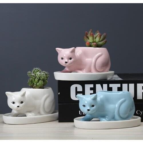 Cartoon Animals Pots Cute Cat Flowerpot Ceramic Personality Creative Cactus Planter Succulent Simple Desktop Decoration