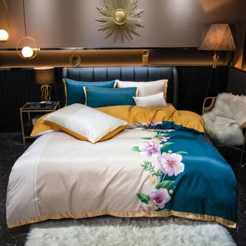 2021 new products Printed washed silk Luxury Bedding set Queen King size 4Pieces Quilt/Duvet cover Bedsheet set Pillowcase