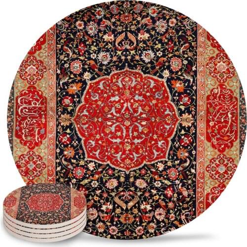 Persian Carpet Coasters Waterproof Placemats for Table Christmas Home Decor Coffee Table Decor Ceramic Coasters