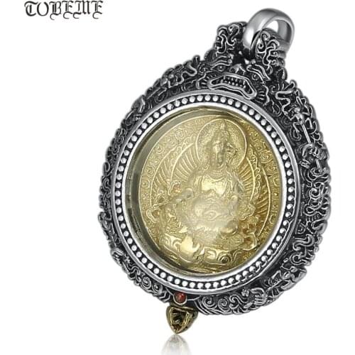 925 Silver Tibetan Yellow Jambhala Pendant Sterling Zambhala Buddha Pendant Yellow Fortune God Pendant 9-Direction Lucky Amulet
