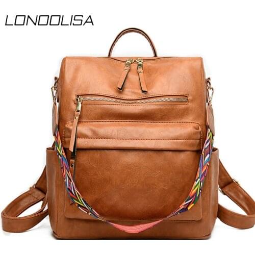 Casual Multifunction Soft Leather Women Backpack Large Capacity Travel Backpack High Quality Solid School Bags for Teenage Girls