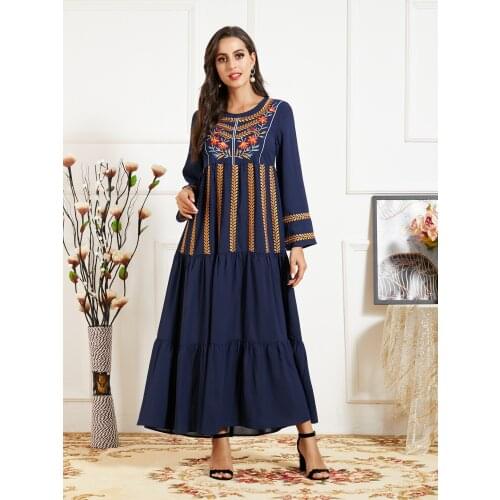 Ramadan Turkey Muslim Dress Women Embroidery Abaya Moroccan Kaftan Islamic Clothing Hijab Djellaba Dubai Jilbab Party Vestidos