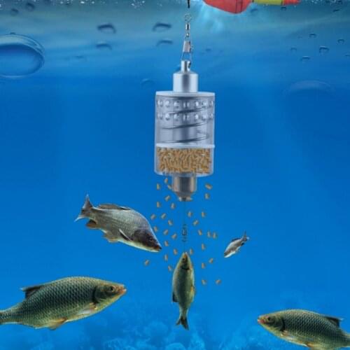 Fishing Feeder Automatic Tackle Stainless Steel Trap Spring Cage Bait Container E56D