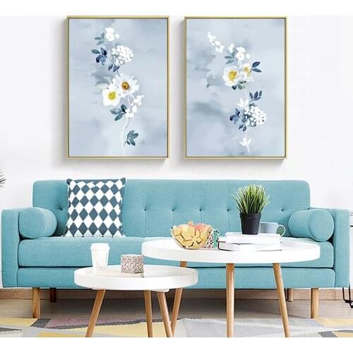 Nordic Canvas Painting Wall Art Prints and Posters White Flowers Minimalist Pictures Modern For Living Room Home Decoration
