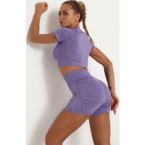 2Pcs Sport Suit Vital Seamless Gym Set Workout Clothes Women Short Sleeve Crop Tops Fitness Shorts Sports Wear Gym Clothing