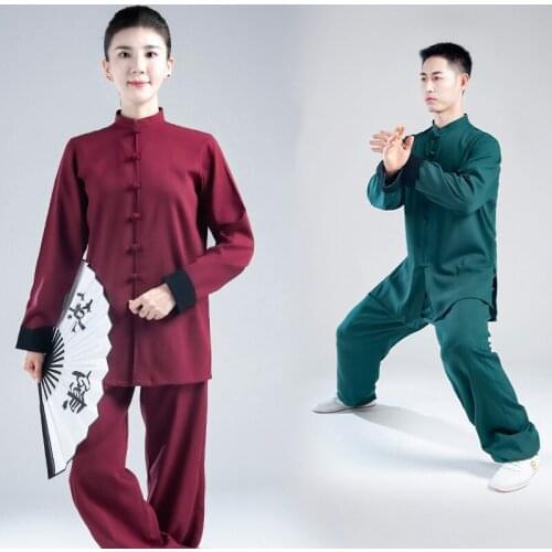 2021 Women And Men Kung Fu Tai Chi Uniform Traditional Chinese Clothing Martial Arts Uniform Long Sleeve Red Green Free Shipping