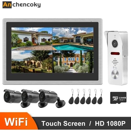 Anchencoky WiFi Video Doorbell 10 Inch IP Video Intercom with 1080P Video Door Phone and 3 Camera Support Motion Sensor for Home
