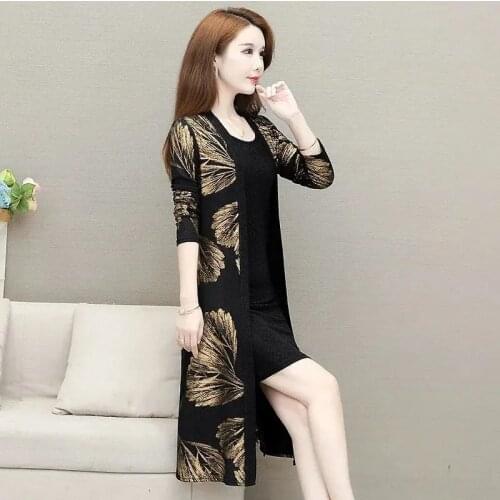 Ethnic Style Women Windbreaker 2021 Spring Thin Coat Middle-Aged Elderly All-Match Thin Long Section With Mother Dress Printing