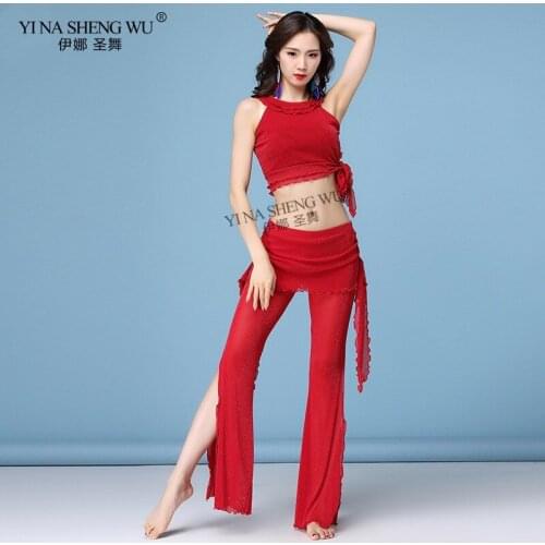 Women Belly Dance Costumes Fashion Dance Clothing 2pcs Top +Pants For Girls Fork Pantskirt Latin Dance Dancers Clothes