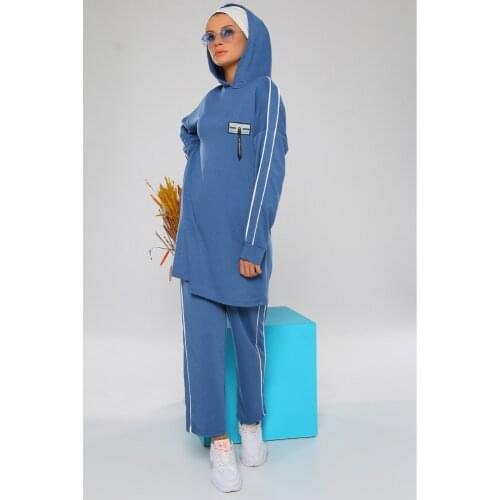 Oversized Womens Two Piece Set With Hooded Piping abayas muslim sets modest clothing turkey dresses for women hijab dress musli