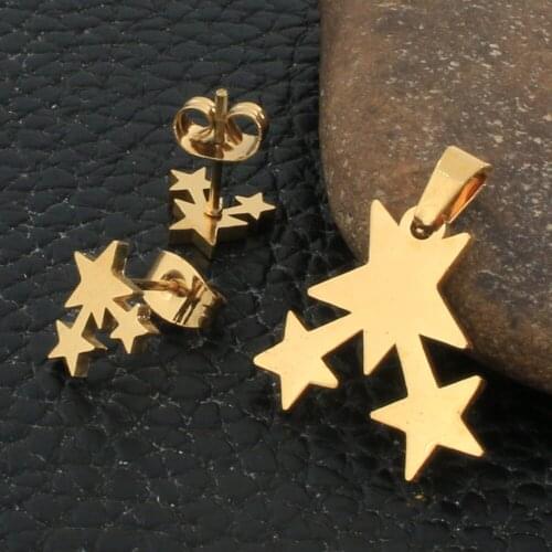 Fashion Star Style Stainless Steel Jewelry Sets For Women Gold Color Pendants And Earrings SFXZBOAF