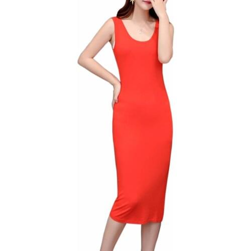 2019 summer new Casual Cotton A-Line dress women Modal Sleeveless O-Neck dress red elegant Slim dress women