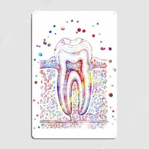 Tooth Tin Sign Dental Print Medical Art Metal Signs Dentistry Wall Decoration Retro Plaques Living Room Iron Posters 20x30cm