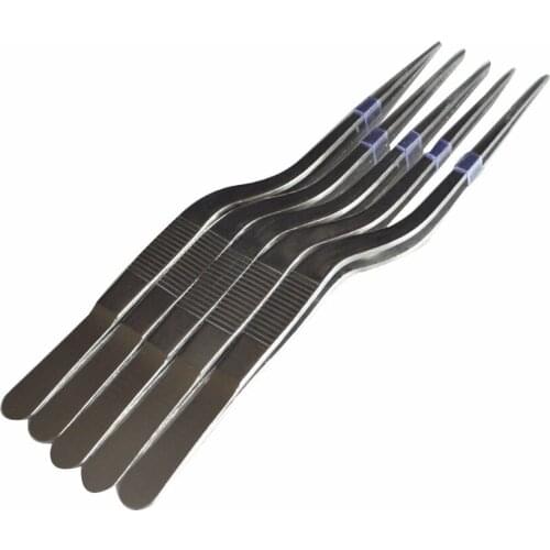 10Pcs Useful Stainless Steel Tweezers ENT Instrument Ear Forceps Bending Gun Shape With Dentate Forceps Surgical Accessories