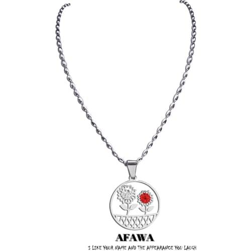 2021 Stainless Steel White Red Crystal Chain Necklaces Women Silver Color Charm Necklace Jewelry collier girasol N4896S01