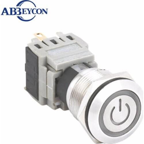 22107 22mm flat head reset ring led power logo illuminated waterproof push button switch 12V