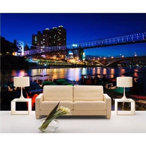 Custom mural on the wall 3d photo wallpaper Night city bridge scenery background home decor living room wallpaper for wall 3 d