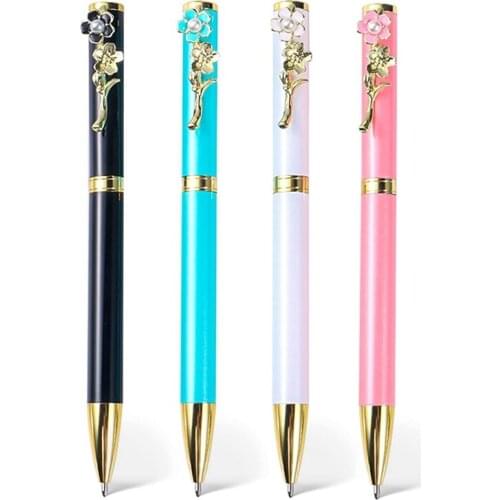 4Pcs Metal Cherry Gift Ball Pens,Refillable Retractable Pen,Black Ink Medium Point 1Mm For School & Office Supplies