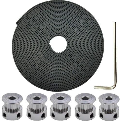 5M GT2 2mm Pitch 6mm Wide Rubber Timing Belt+5pcs 16 Teeth Aluminum Timing Pulley Wheel for 3D Printer CNC(Prusa i3,Rostock,TAZ)