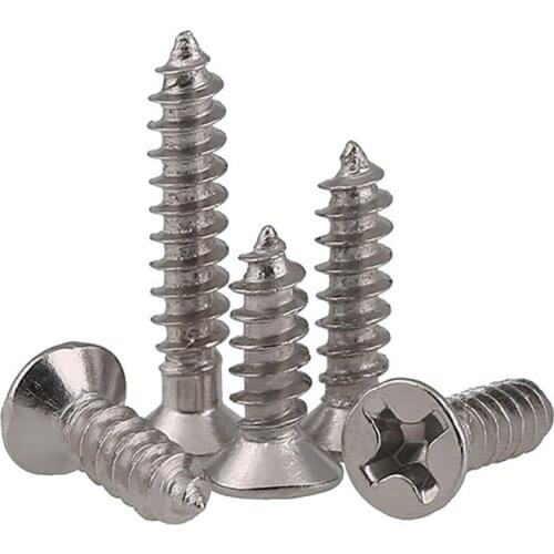 50pcs M2 M2.3 M2.6 M3 M3.5 M4 Nickel Plated Phillips Screws Countersunk Self Tapping Micro Screw Length 4mm/5mm/6mm/8mm/10mm/12m