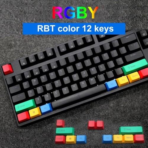 80% Off 12Pcs/Set Key Caps PBT Light-proof Color Matching Mechanical Keyboard Keycaps Replacement Keycaps Kit RBT color Keycaps