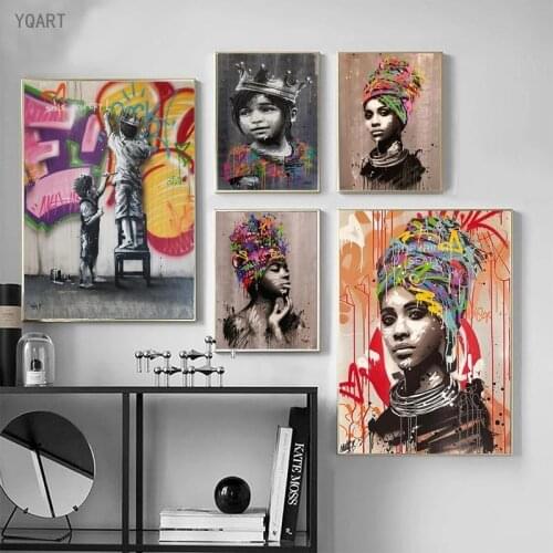 Street Graffiti Artwork Abstract Women and Children Canvas Painting on The Wall Posters for Modern Home Living Room Decoration