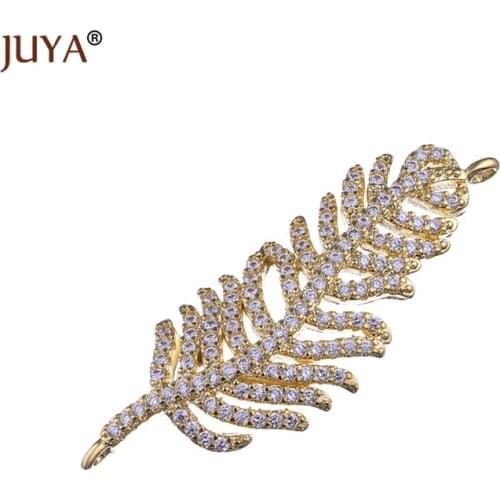 Accessories For jewelry findings components cubic zirconia rhinestone leaf charm connectors for making bracelets necklace parts