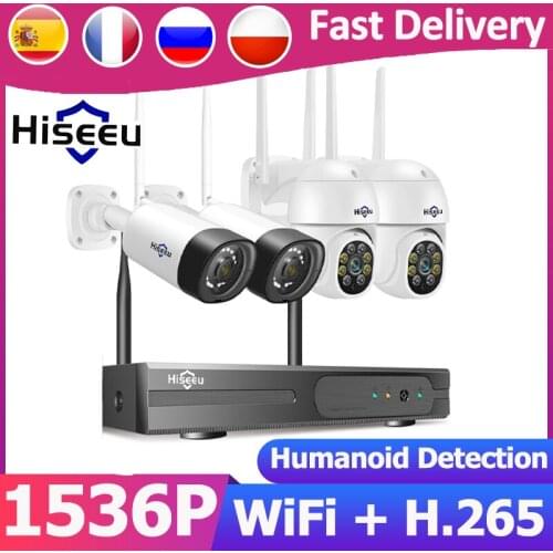 Hiseeu Wireless 8CH 4PCS 3MP Two-Way Audio Home Security Camera WIFI Outdoor IP Camera NVR Kit CCTV Video Surveillance System