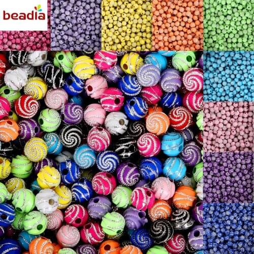 8MM Hole 1.8MM 100pce/bag 13 Colors Screw Shiny Acrylic Round Ball Spacer Loose Beads for Bracelet Necklace Jewelry Making
