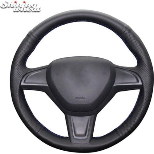 Shining wheat Black Genuine Leather Car Steering Wheel Cover for Skoda Yeti 2014 -2016 Rapid 2015-2016