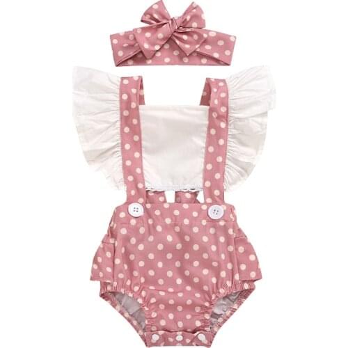Baby Girl Clothes Infant Toddler Romper Summer Cotton Printing Ruffle Sleeveless Sling Girl Bodysuit Headband Set