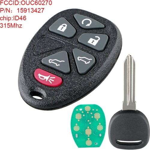315MHz 6 Buttons Remote Key Case Replacement And Electronic Internals Entry Remote Key Fob OUC60270 Fit for 2007-2015 GMC Acadia
