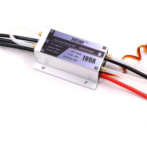FATJAY 100A IPX8 Or water cooling ESC thruster controller 25.2V 6s 5.5V/3A BEC dual-way Full metal case for underwater thruster
