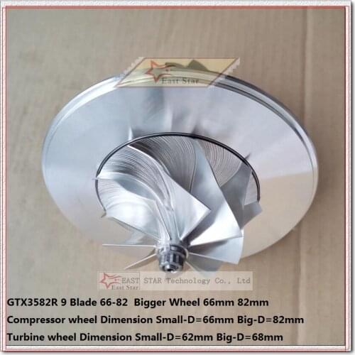 GTX3582R 66×82 9 Blade Billet wheel Dual Ball Bearing Racing Turbo Cartridge CHRA GT3582R 400-800HP GTX3584R GTX3076R GTX2860R