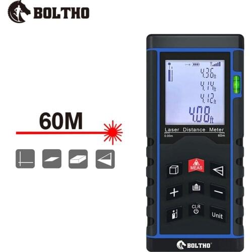 Laser Measure, BOLTHO Laser Distance Meter 60M with Bubble Level, Portable High Precision, Measure Distance,Area and Volume blue