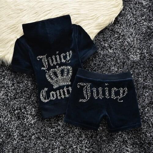 Summer Women 2 Piece Shorts Set Velet Elegant Letter Pattern Hoodies Zipper Top Fitness Casual High Waist Bottoms Black S-XL