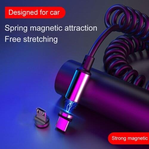 3A Magnetic Spring 3.0 Quick Charge Cable Retractable Micro USB Charger Type C Fast Charging For Huawei Samsung Xiaomi Android