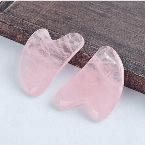 2 Piece Mini Size Rose Quartz Guasha Scraper Natural Rose Quartz Massage Guasha Stone Massager For Face Back Head Massage GuaSha
