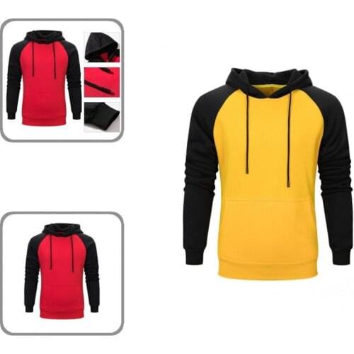 With Pocket Men Accessory Two-tone Pullovers Hooded Sweatshirt for School
