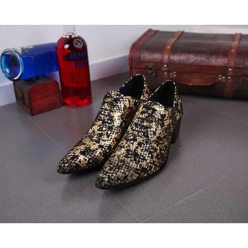 Mens italian leather shoes high heels glitter snake skin men loafers pointed toe dress shoes oxford office shoe for man brogues