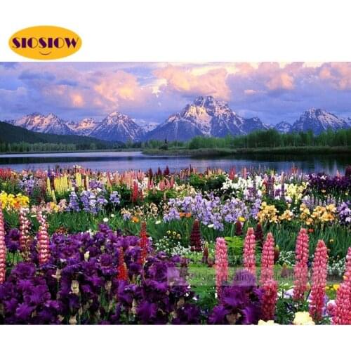 SIOSIOW Diamond Painting Kits Mountain Rhinestones Art Diamond Embroidery Flowers Scenery Cross Stitch Hobby Gift Home Decor
