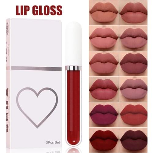 Matte Lipstick Set 3 Colors Long-Lasting Waterproof Velvet Lip Lipgloss Kit Cosmetics Gift Set for Girls Women Lipstick Set