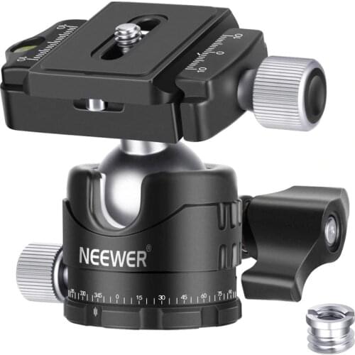 Neewer Professional Low-Profile Tripod Ball Head 360 Degree Panoramic Rotating + 2 Lock knobs,1/4 inch QR Plate and Bubble Level