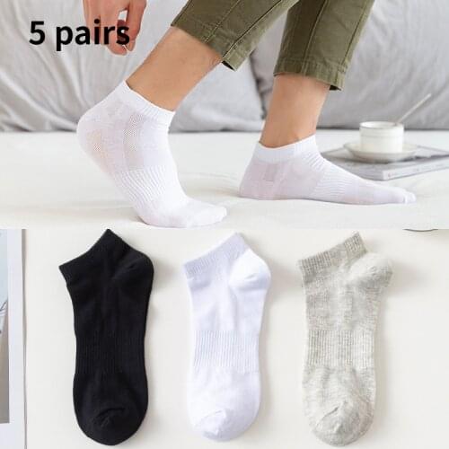 5 Pairs Solid Color Men Socks Thin Breathable Mesh Harajuku Ankle Socks Business Casual Cotton Fashion Black White