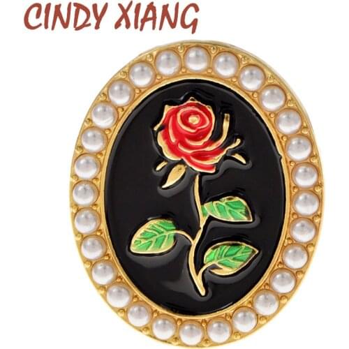 CINDY XIANG New Trendy Enamel Flower Brooches Vintage Round Shape Simulated Pearls Brooch Pins for Women And Men Party Jewelry