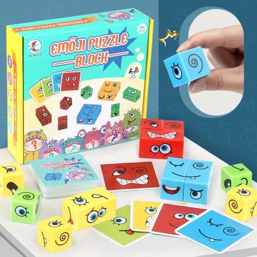 Educational Toys Emotion Change Blocks Expressions Puzzle Early Learning Education Montessori Toy Kids Wood Cube Table Game