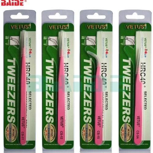 Original VETUS CS Tweezers CS-11 CS-12 CS-15 CS-5A Professional Eyelash Pink Tweezers for Fan Lash Eyebrow Phone Repair Tool 40p