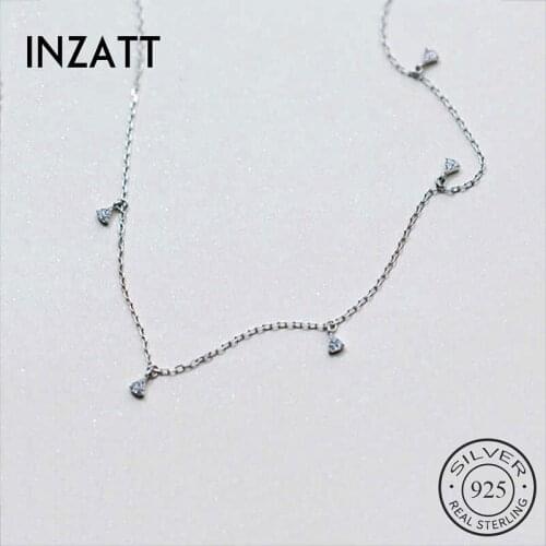 INZATT Real 925 Sterling Silver Zircon Pendant Choker Necklace Fashion Women Geometric Fine Jewelry Bohemia Accessories
