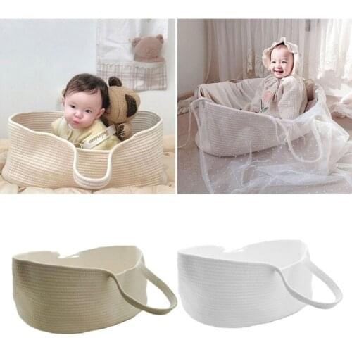 Portable Baby Moses Basket Carrier Cotton Rope Woven Crib Newborn Sleeping Bed Cradle Bassinet Nursery Decoration