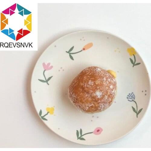 RQEVSNVK South Korea Ins with The Graffiti Holy Flower Matte Ceramic Plate Fruit Salad Plate Cake Snack Dish Dish Ceramic Plate